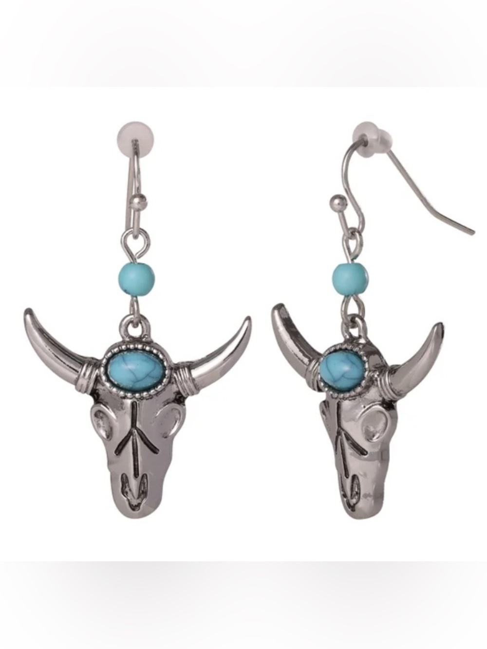 Jessica Simpson Turquoise Look Western Bull Skull Butterfly Earrings Set Silvert - Picture 2 of 4